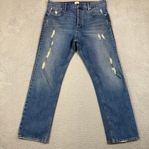 GAP Cone Denim Straight Fit Distressed‎ Jeans Mens Size 31x30 Medium Wash